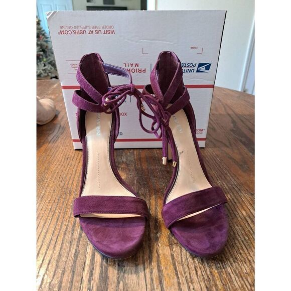 9M Gianni Bini Purple Lace Ankle Open Toe High Heel Pump Stiletto Dress Shoes - Picture 3 of 7